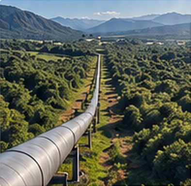 Pipeline crossing forested hills